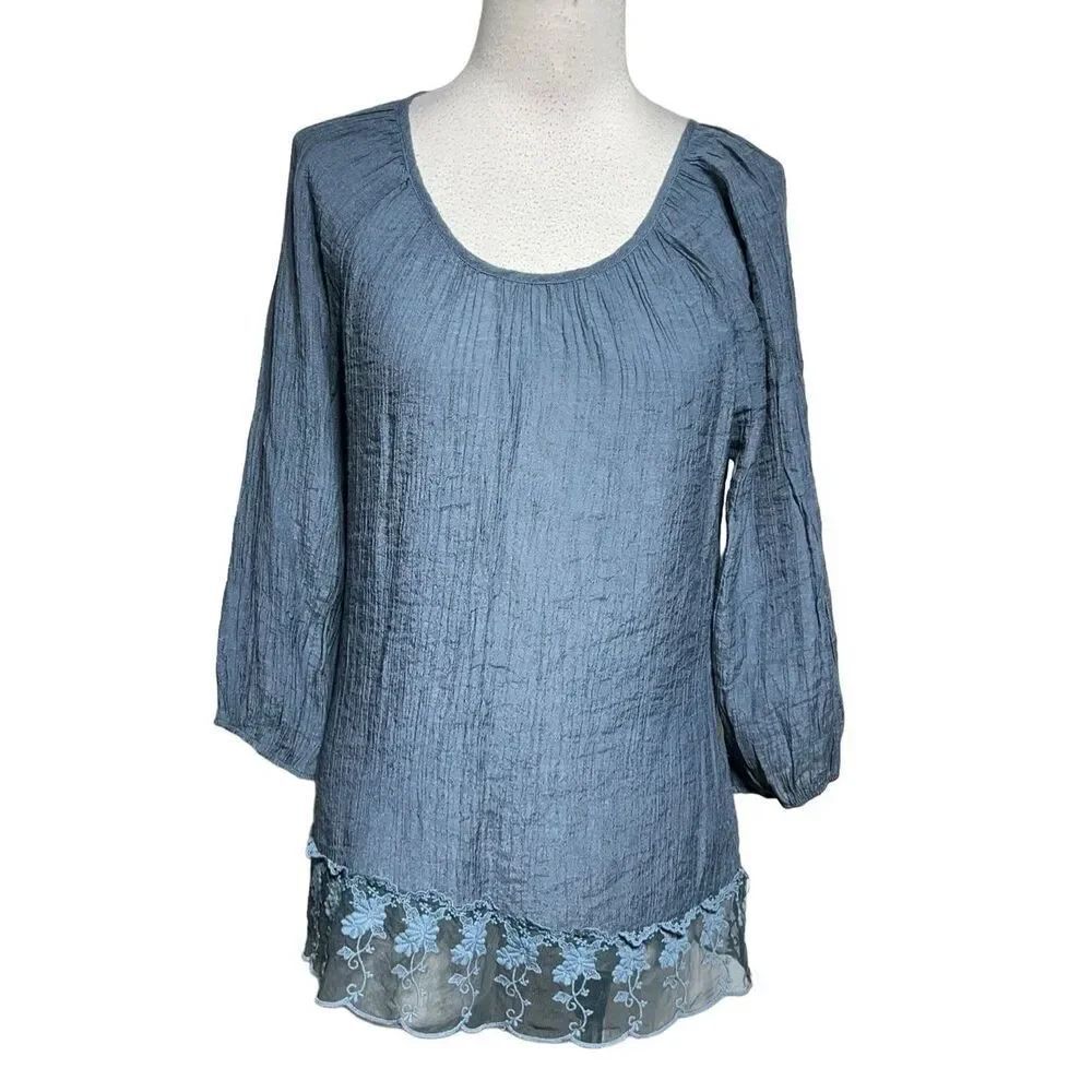Cynthia Rowley Powder Blue Crinkle Crepe Tunic Blouse Size Small